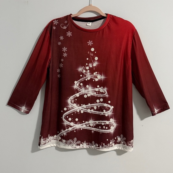Red Christmas Tree Graphic Women's Top SZM. 3/4 sleeve. - Picture 12 of 12
